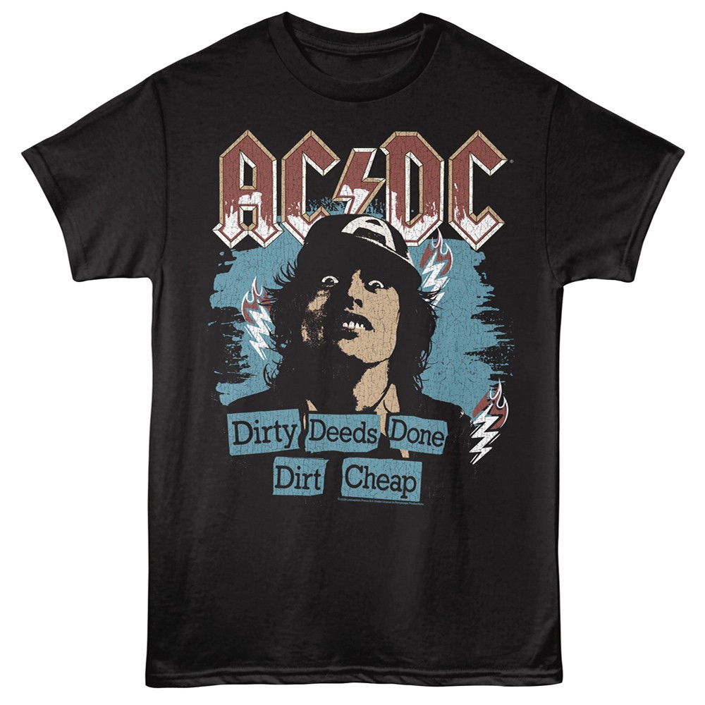 ACDC Angus Young Lightning Bolts Dirty Deeds Done Dirt Cheap Men’s T Shirt