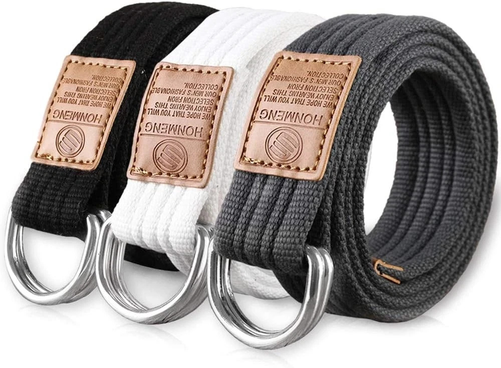 3 Pack Canvas Web Belts 1.25″ Wide Double D-ring Buckle for Men, Adjustable…
