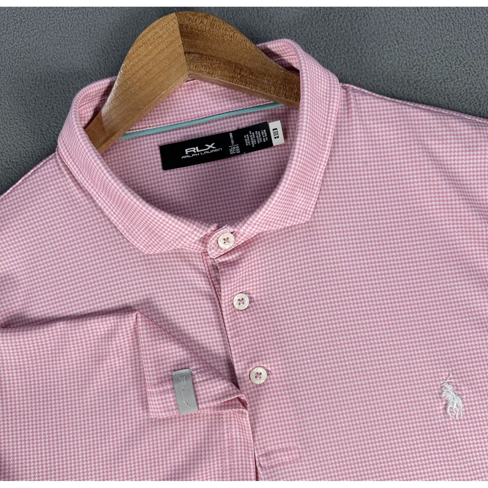 RLX Ralph Lauren Polo Shirt 2XL Pink Houndstooth Cutaway Collar Performance Golf