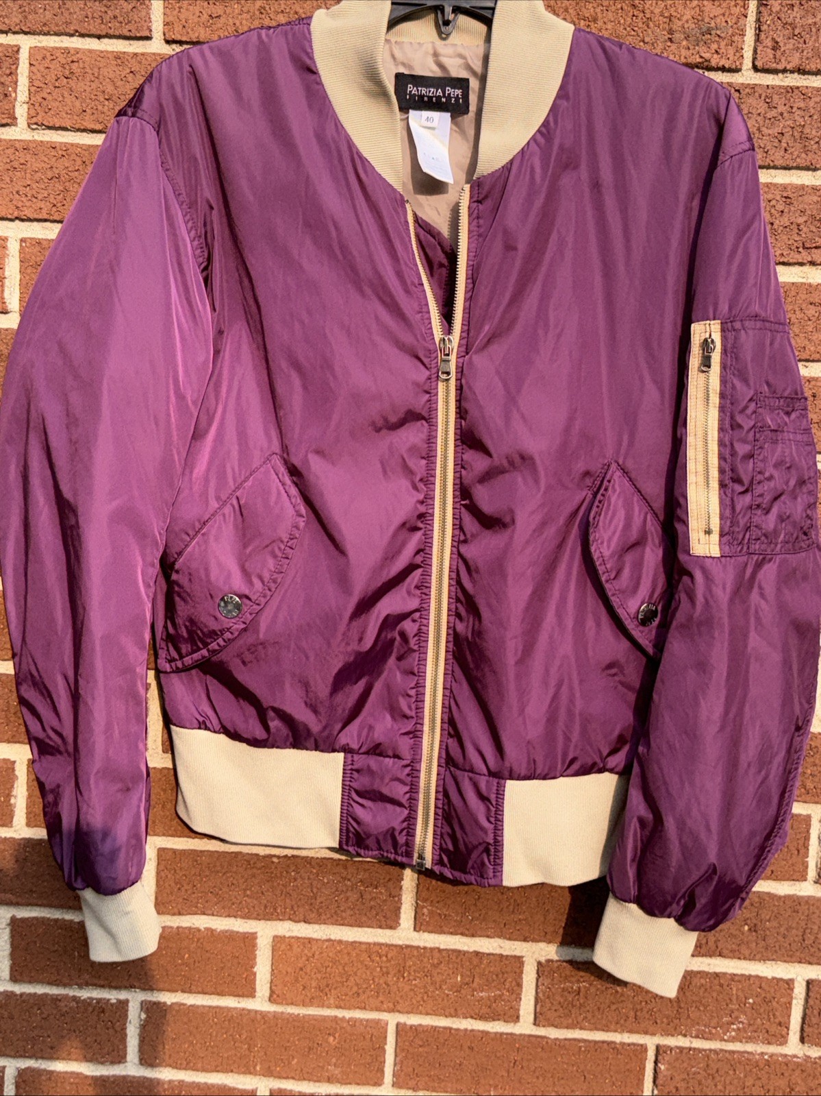 Patrizia Pepe Y2K Purple Beige Bomber Jacket Cool Streetwear Sz 40 Cropped Italy