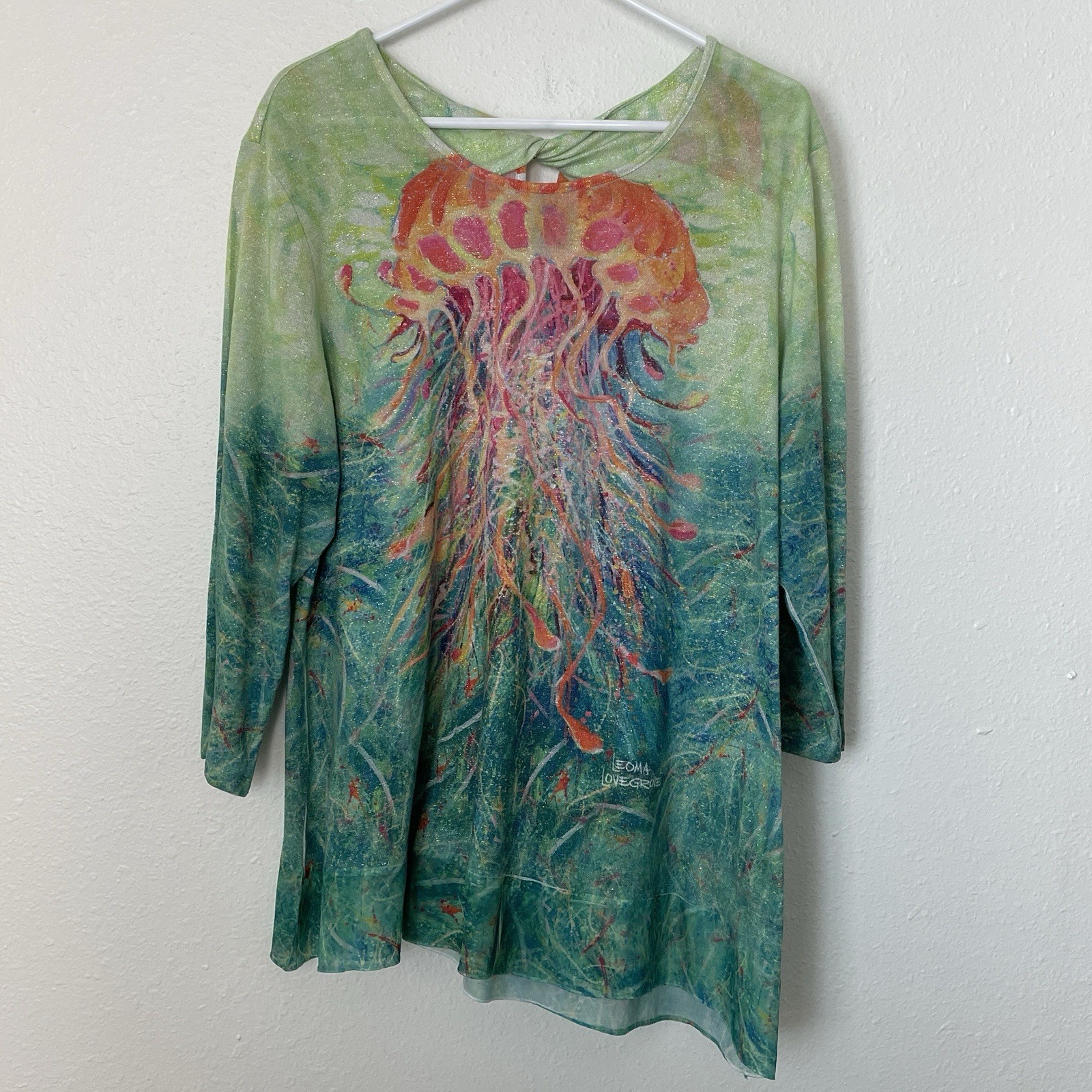 Leoma Lovegrove Top Women’s 2XL Jellyfish Beach Print Sparkle Twist Back Blouse