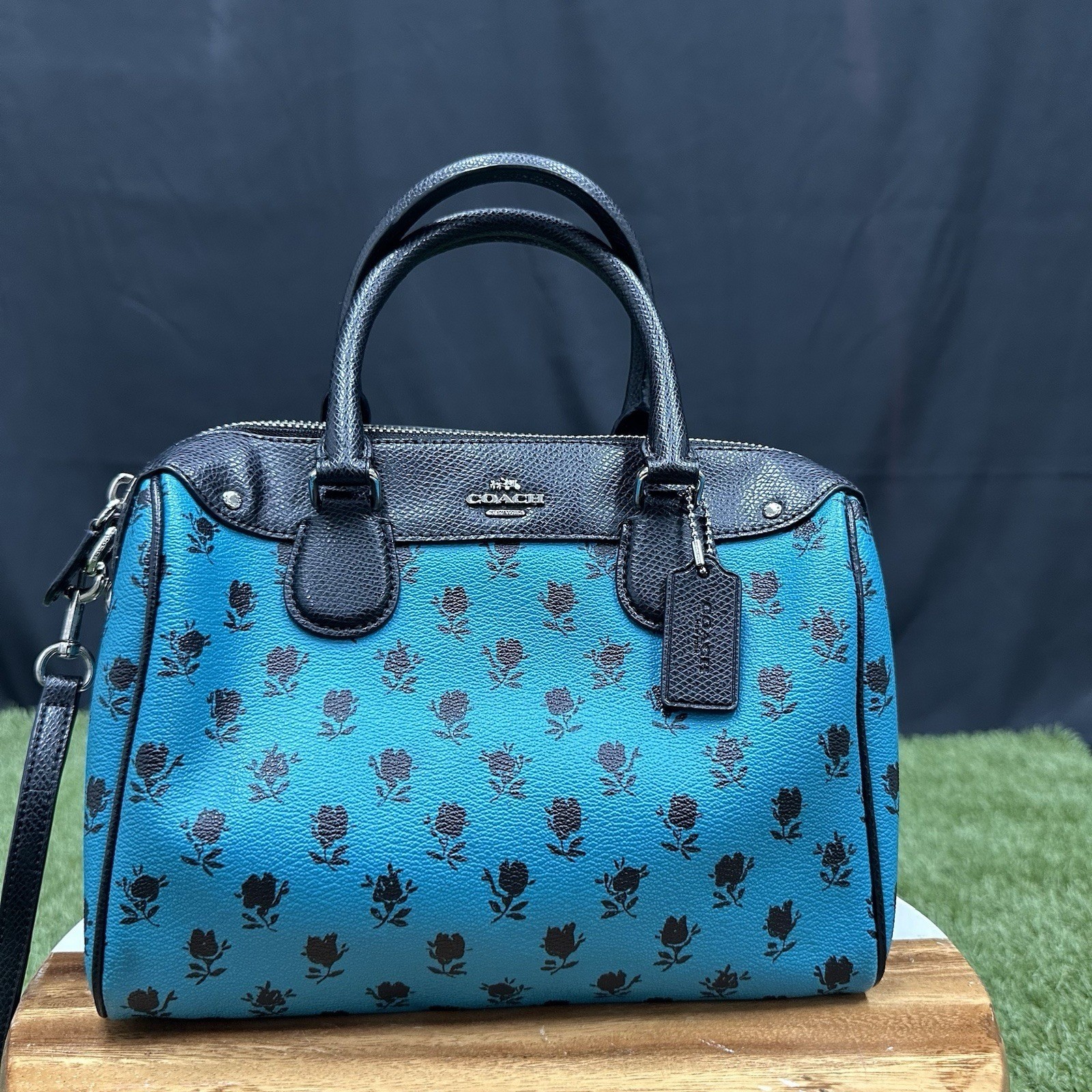 Coach Mini Bennett Crossbody Satchel Badlands Floral Turquoise Print Shoulder