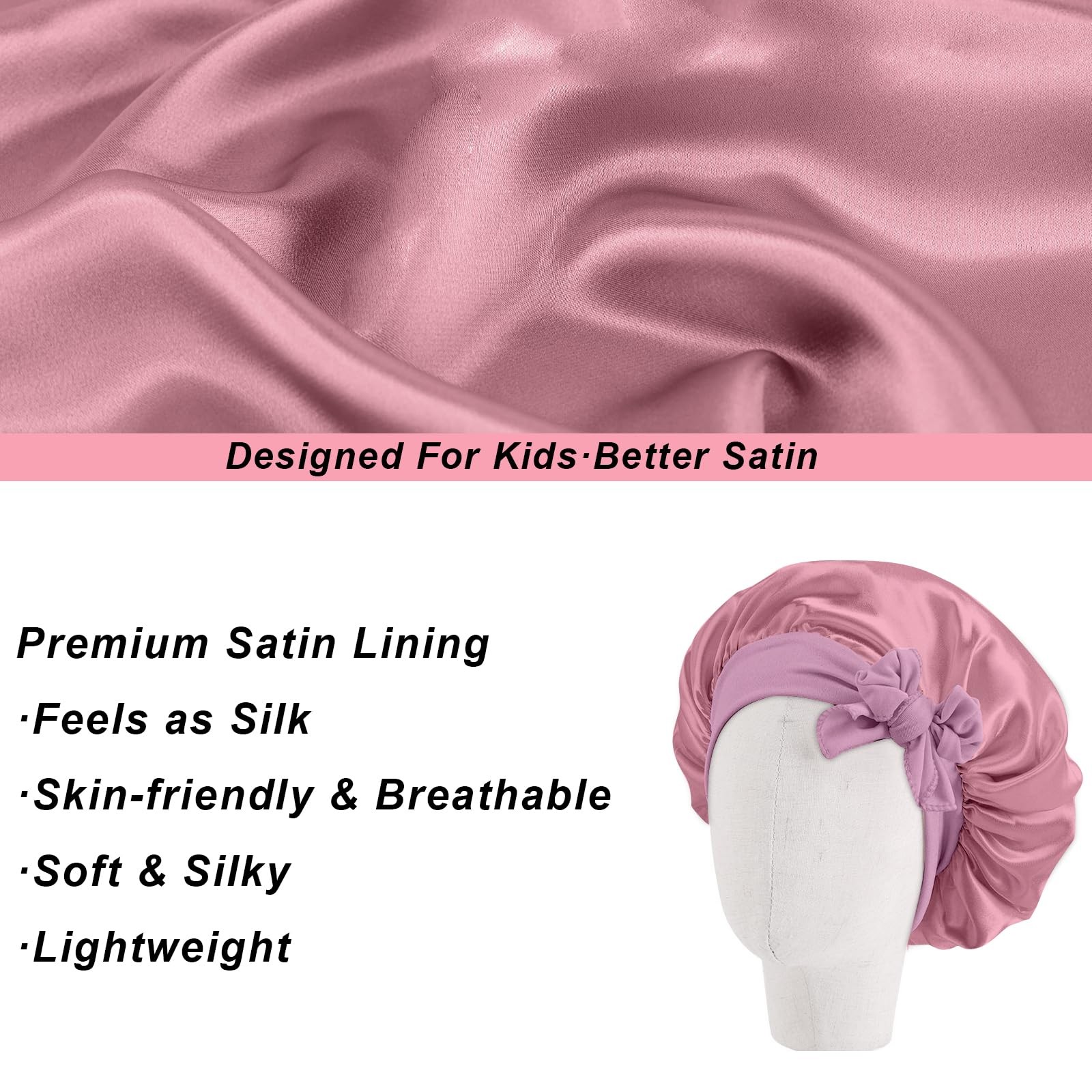 3 Pack Kids Silk Satin Bonnets Toddler Caps for Sleeping Curly Hair Boys Girls..