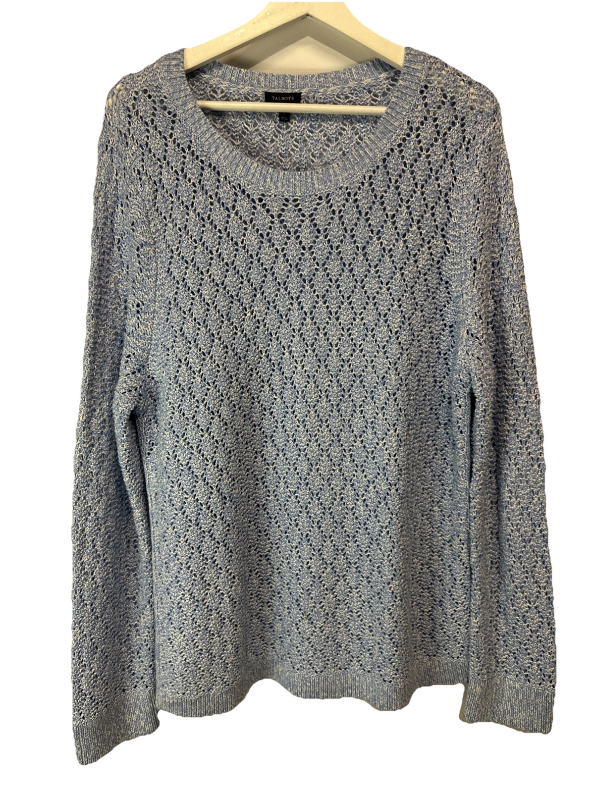 Talbots Powder Blue Open Knit All Seasons Sweater Cotton Blend Size XL