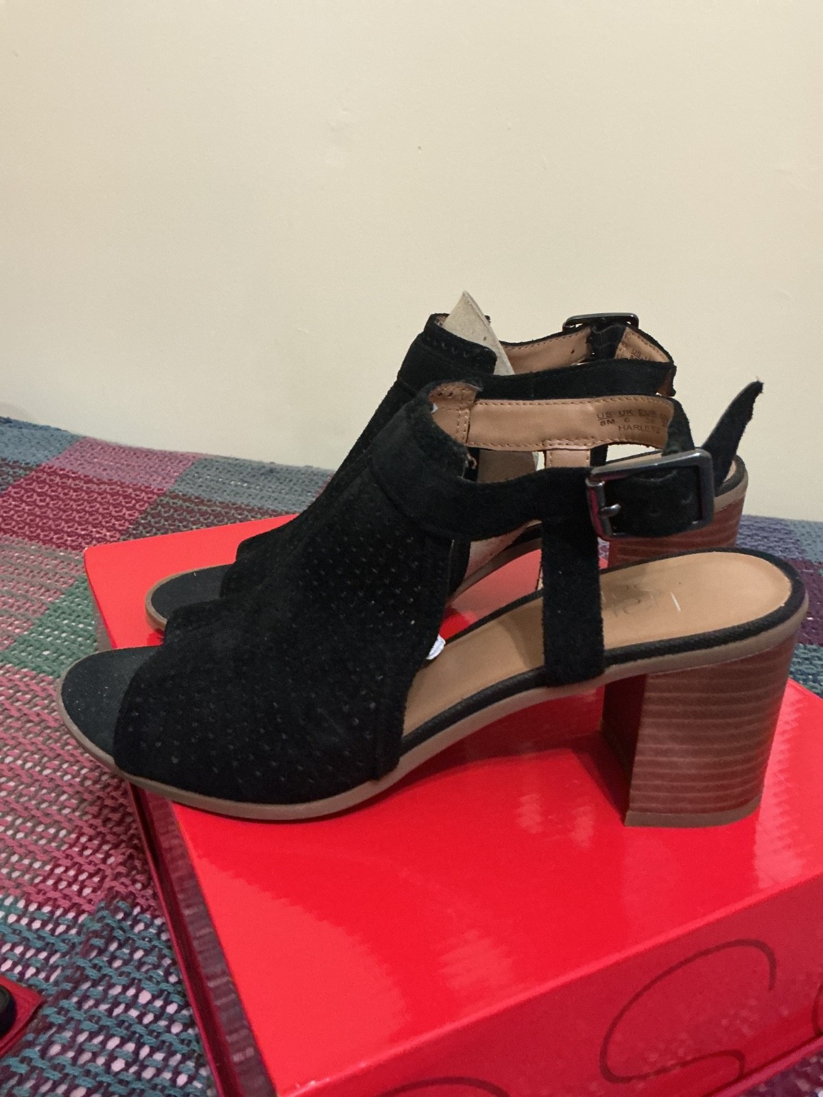 Franco Sarto Womens Sandals Sz 8 M “Harlet2” Black Suede Leather Ankle Heels #B