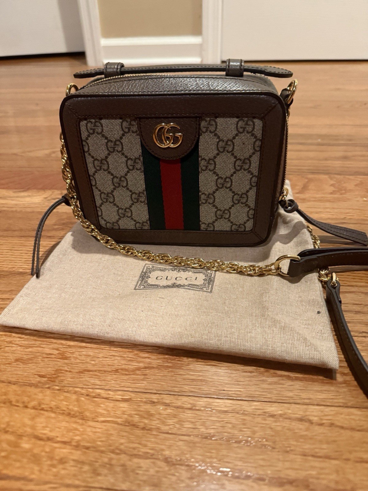 Gucci GG Supreme Monogram Mini Ophidia Top Handle Shoulder Bag Authentic New