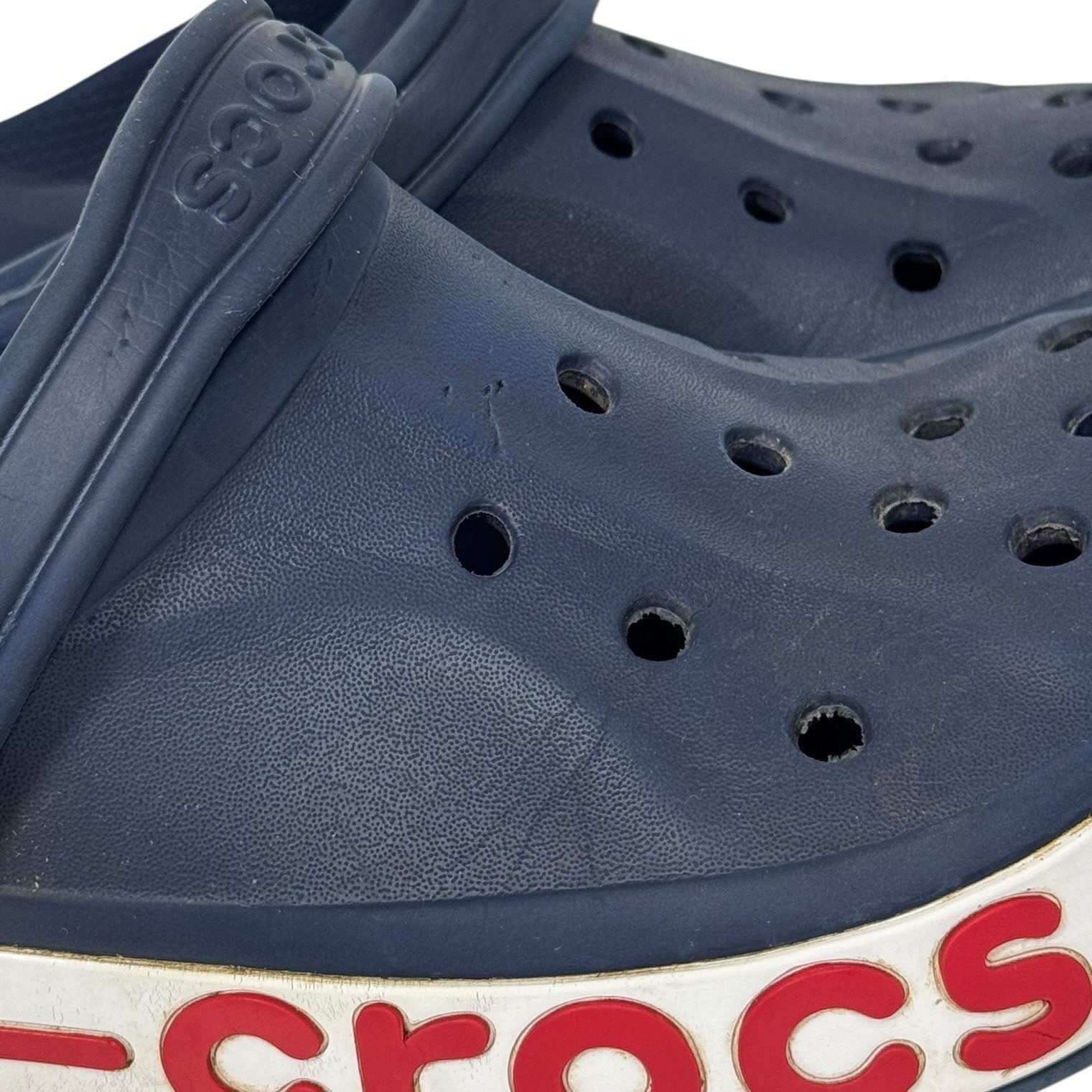 Crocs Bayaband Clogs Navy Blue White Red Mens 5 Womens 7 Unisex Slip On Shoes
