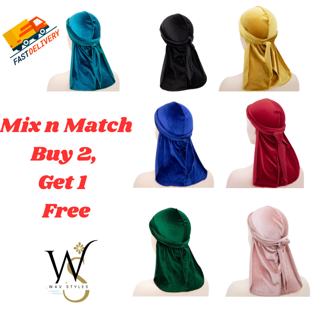 Luxury Velvet Durag Men Unisex Long Tail Soft Durag Head wraps 360 Waves Cap