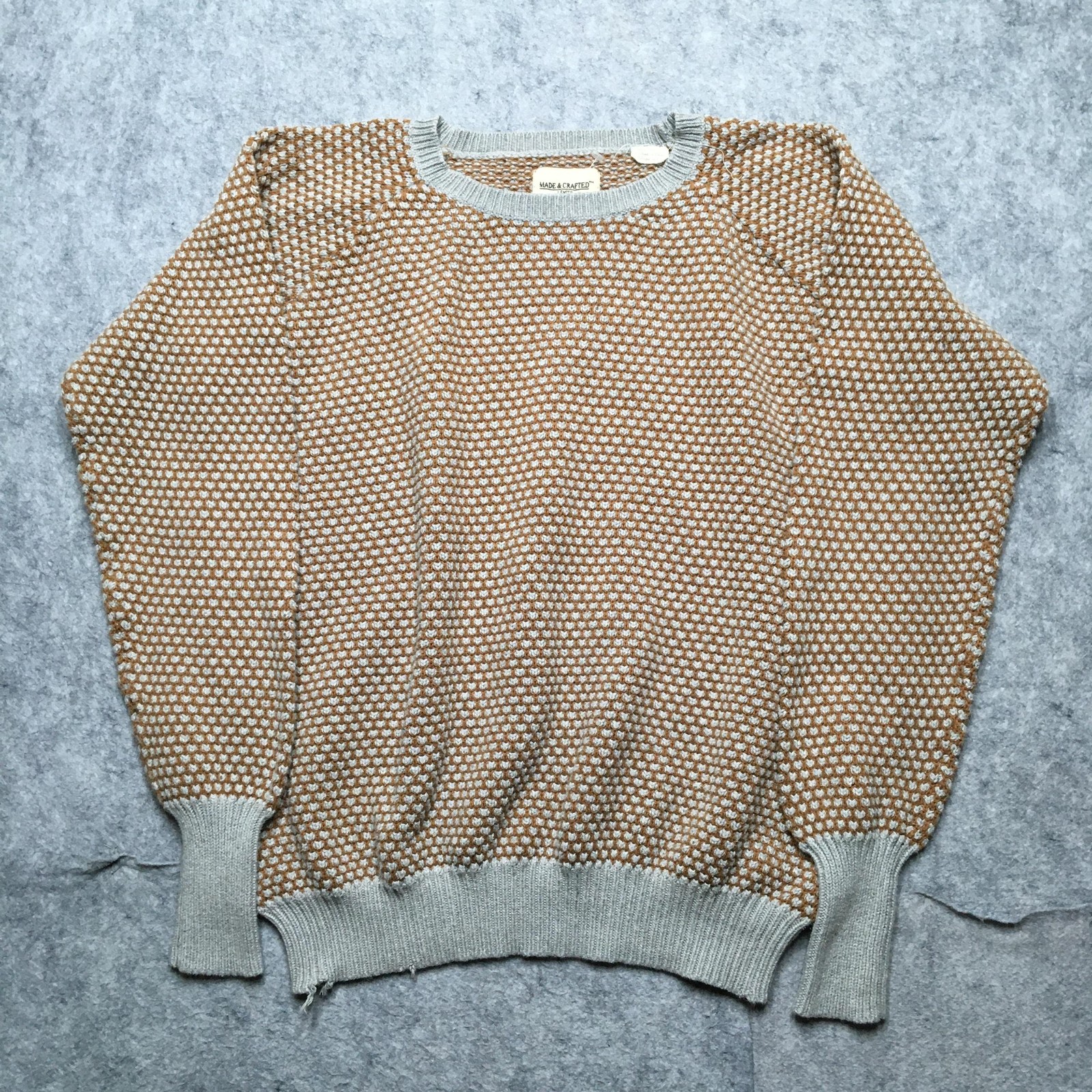 Levi’s Made & Crafted Sweater Mens Small Gray Tan Cashmere Blend Waffle Raglan