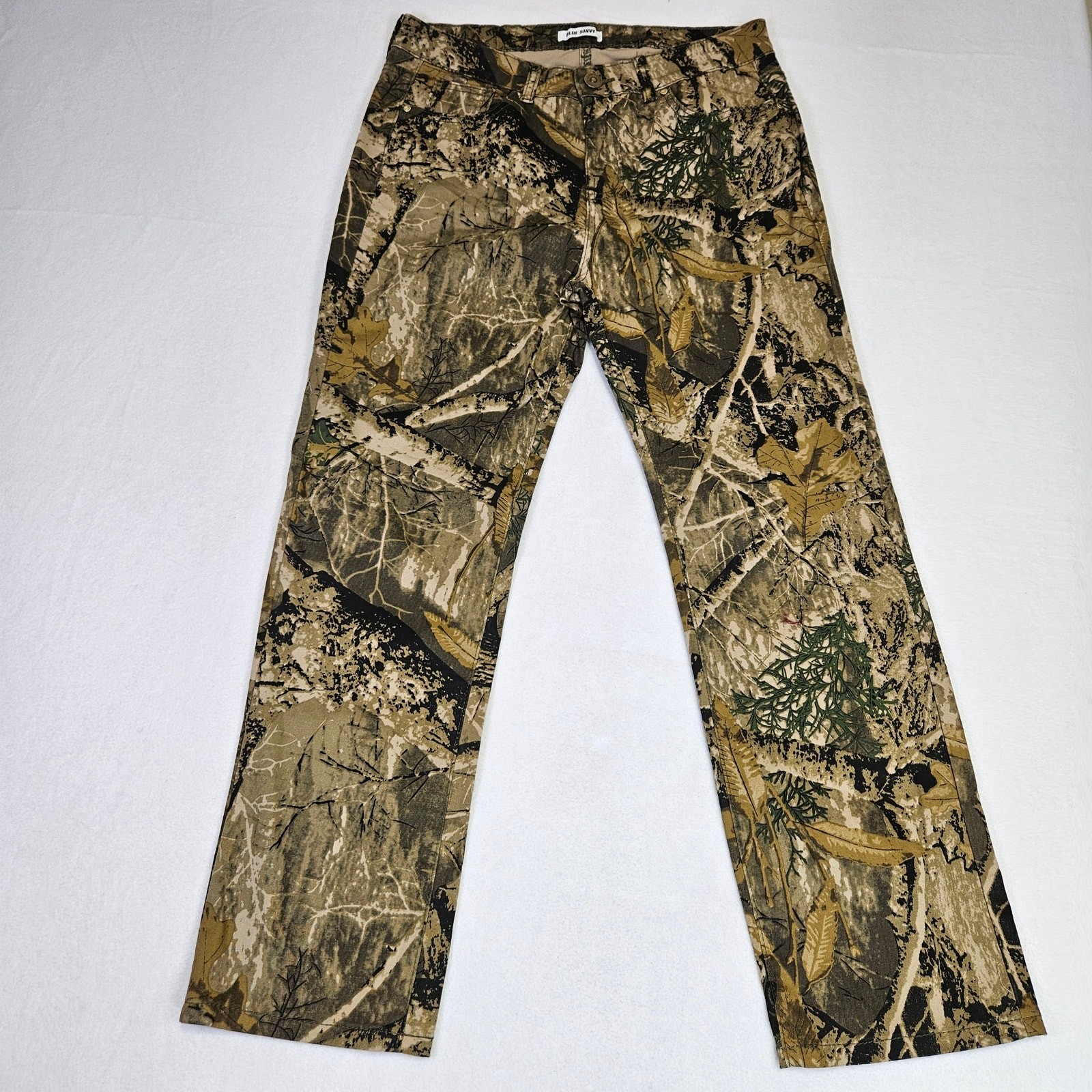 Blue Savvy Camo Pants Womens 14 Jeans Hiking Outdoor Straight Leg Stretch Brown