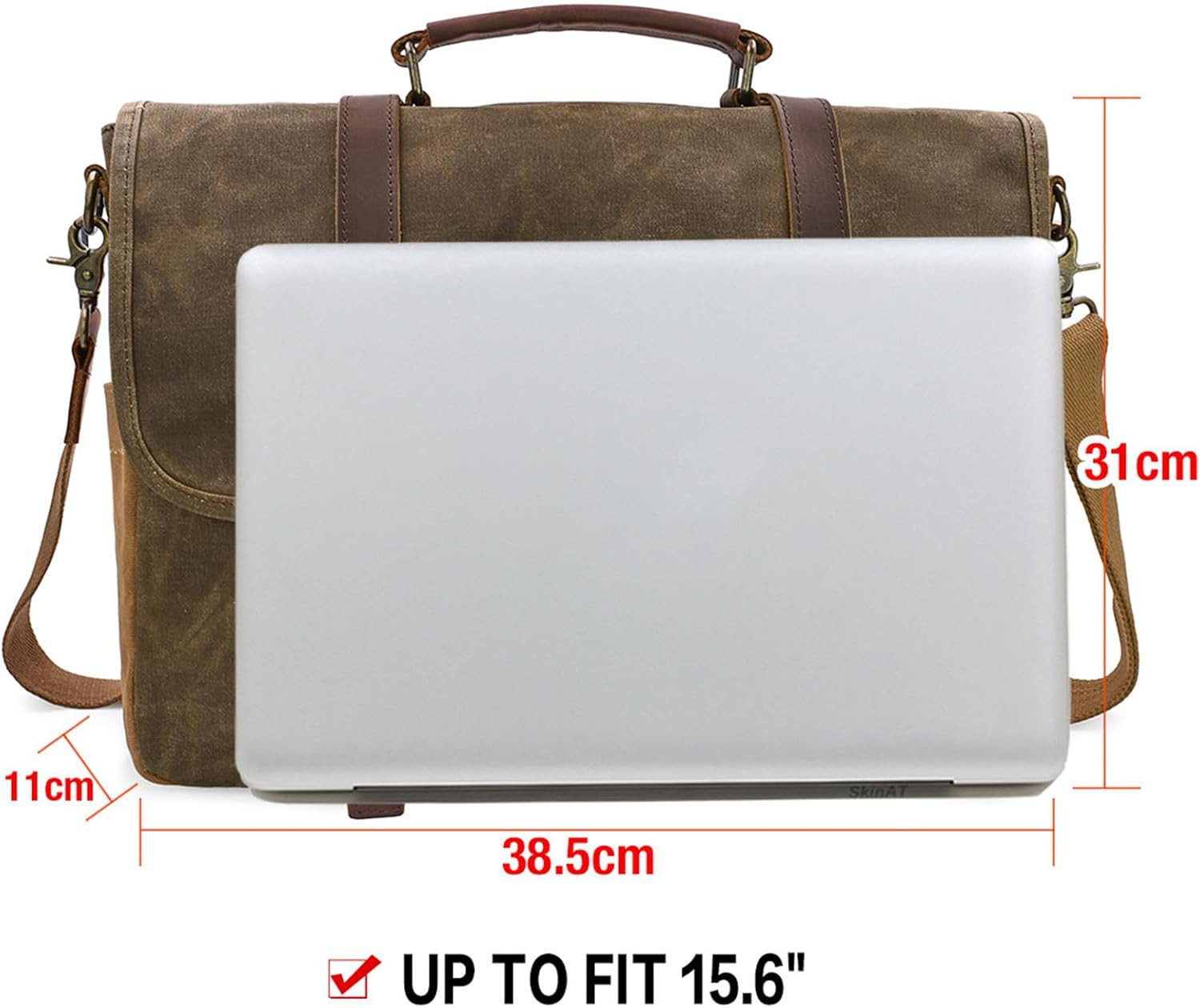 Messenger Bag 15.6 Inch Waterproof Vintage Genuine Leather Waxed Canvas
