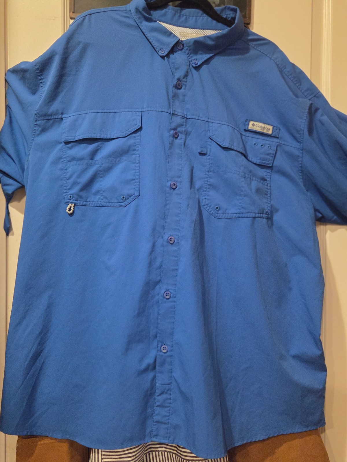 Columbia PFG Shirt Mens Big 3X Blue Omni Shield Blood N Guts Fishing Hiking Logo