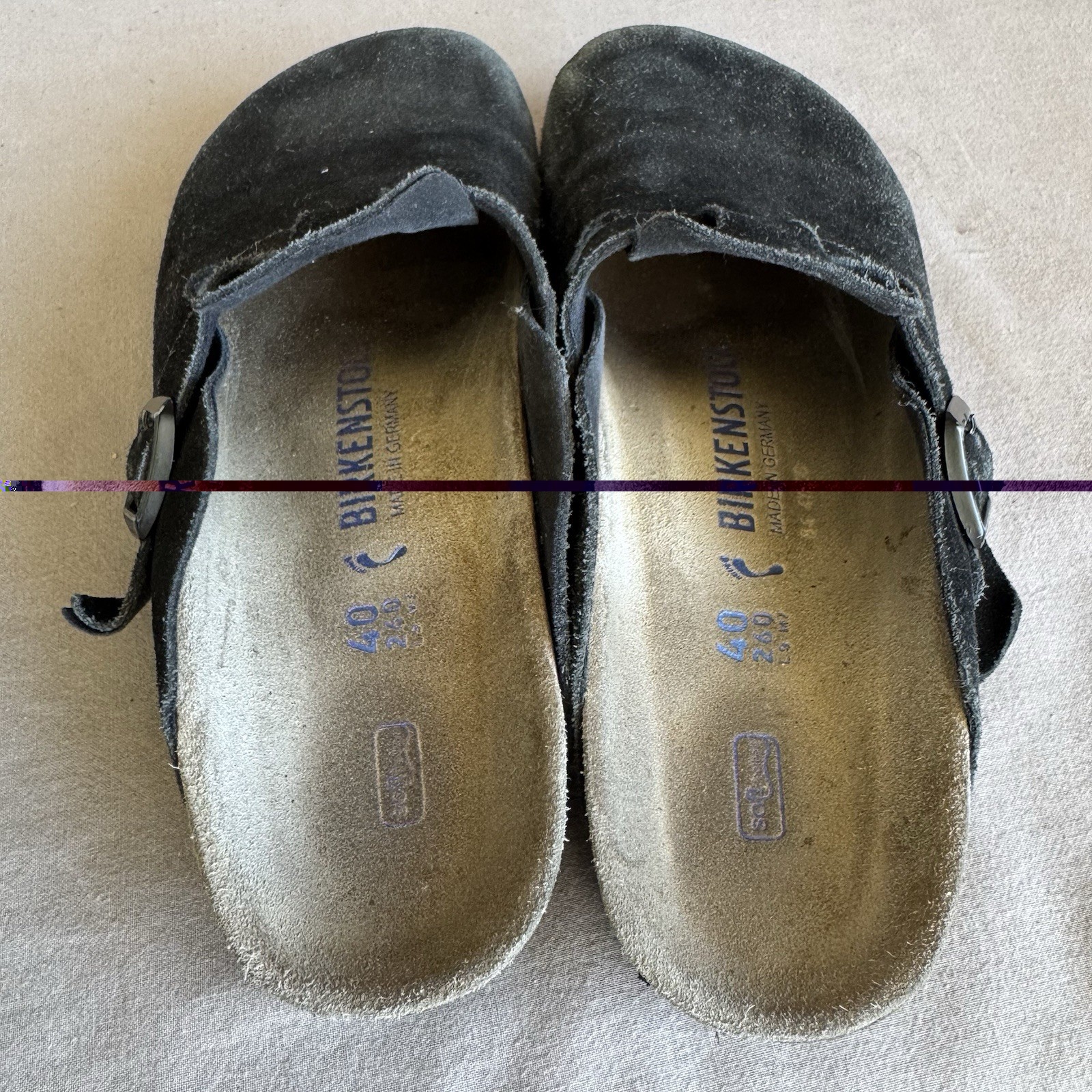 Size 40/W9/M7 – Birkenstock Boston Soft Footbed Suede Leather Black