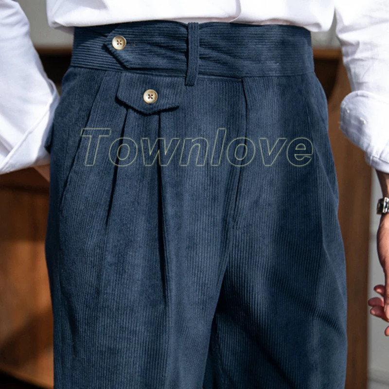 Corduroy Trousers Pant for Man High Waist Office Dress Trouser Italian Mens Pant