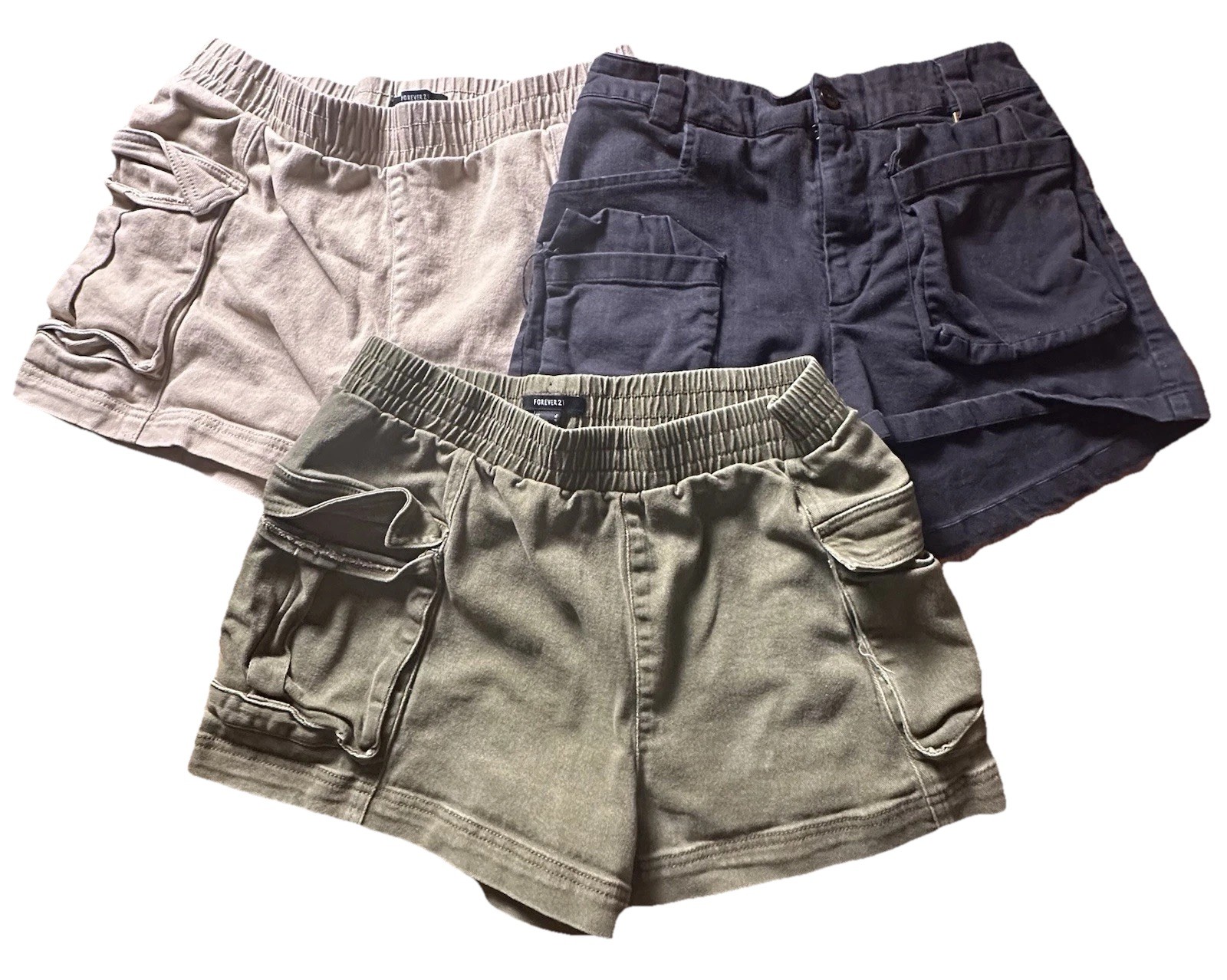Women Jrs Cargo Shorts Sz L Lot (3) Black Olive Khaki Stretch Utility Minimalist