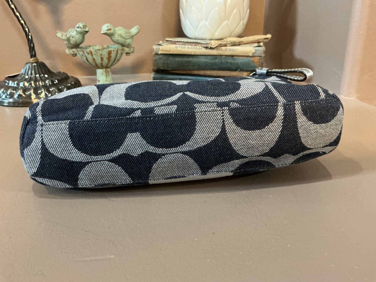 Coach Blue/Grey Signature Stripe Canvas Shoulder Crossbody Bag