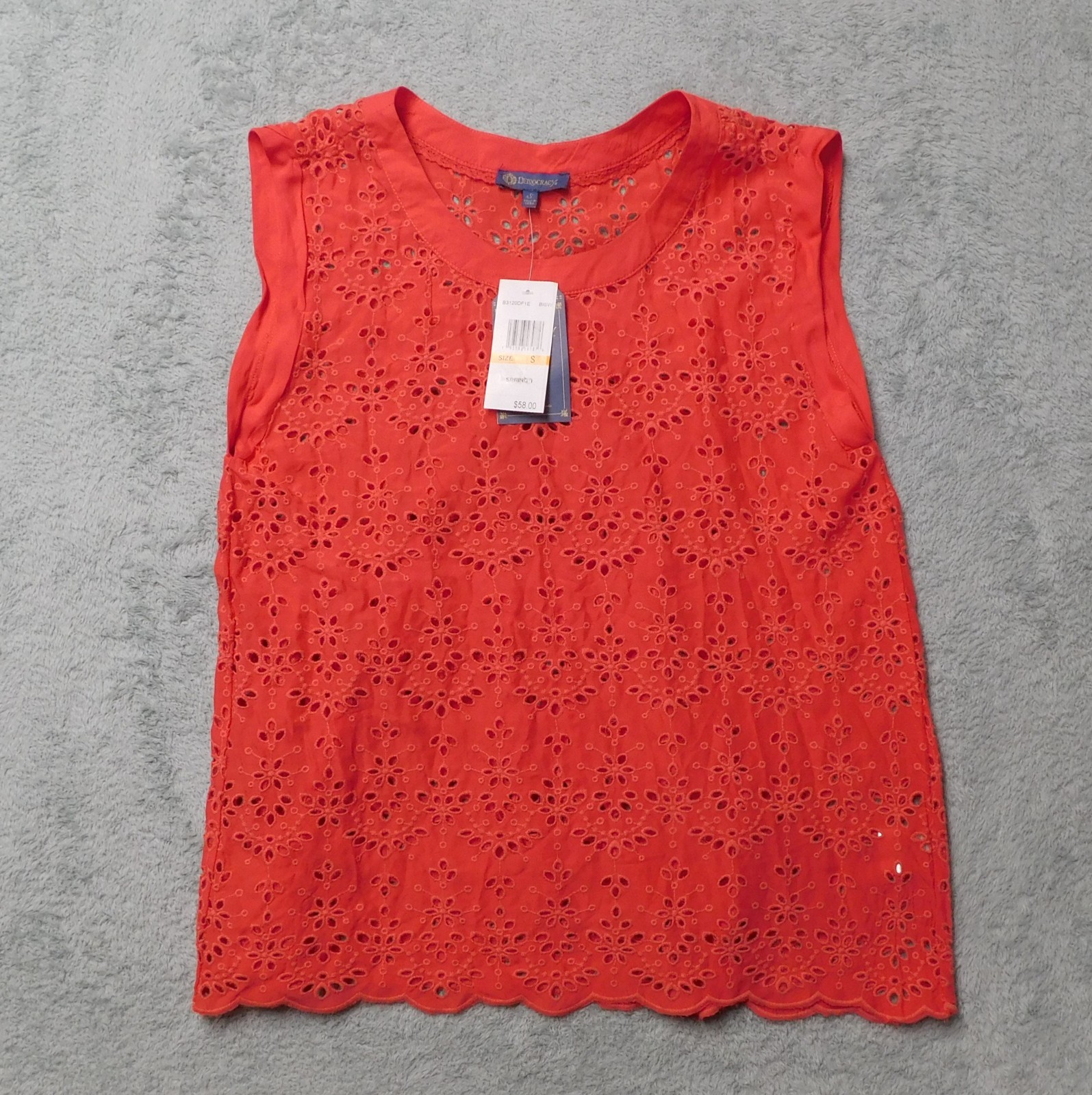 NWT Democracy Women’s Tank Top S Embroidered Eyelet Design U neckline Coral