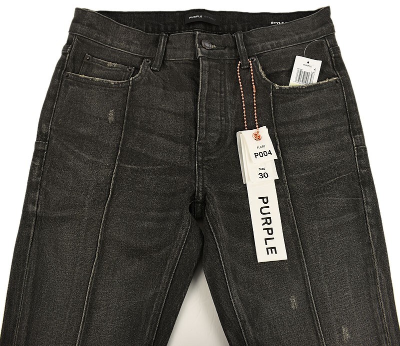 PURPLE BRAND Black Pintuck Coated Slim Fit Low Rise Flare Jeans 30 NWT