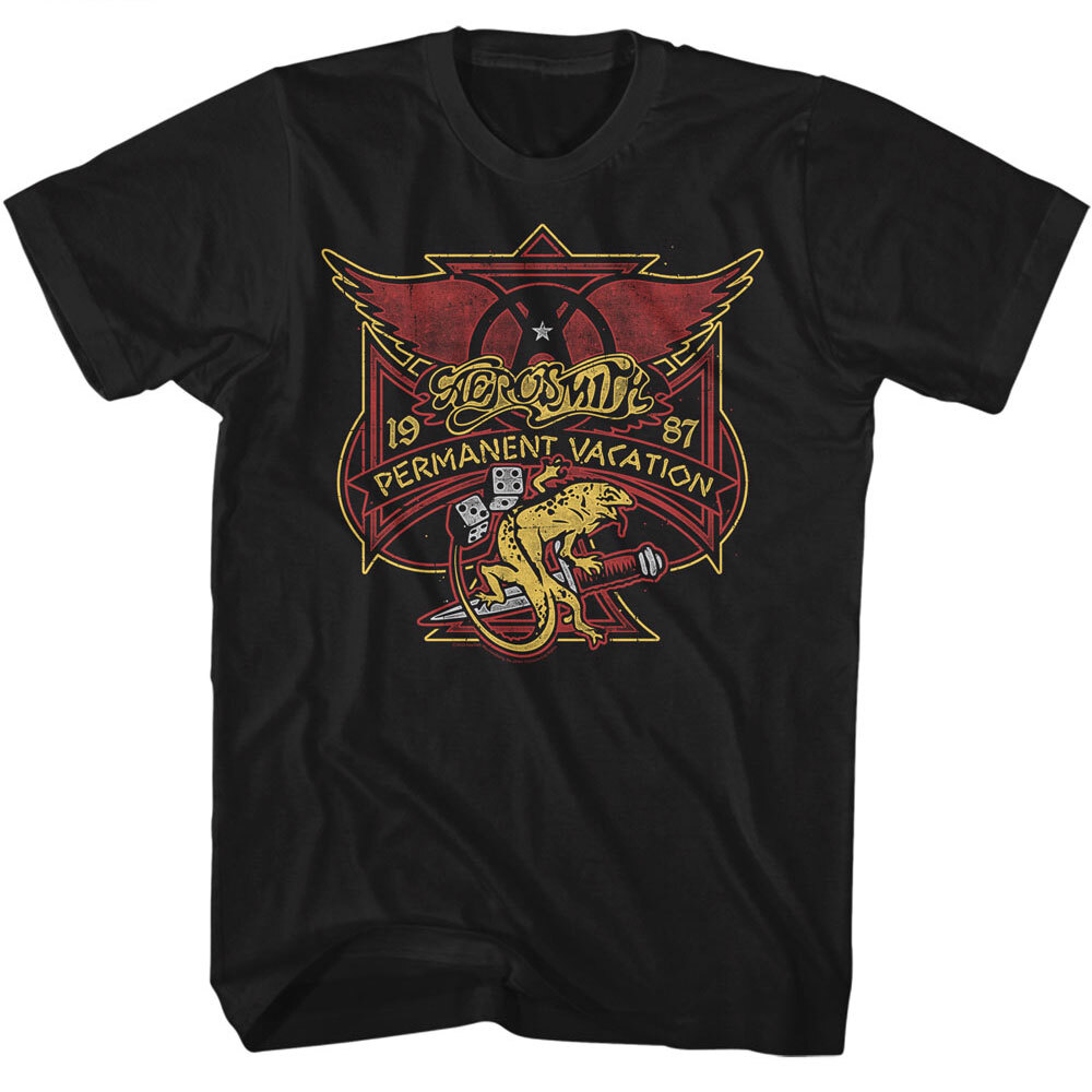 Aerosmith T-Shirt Mens 87-88 Permanent Vacation Tour Rock Band Metal Black