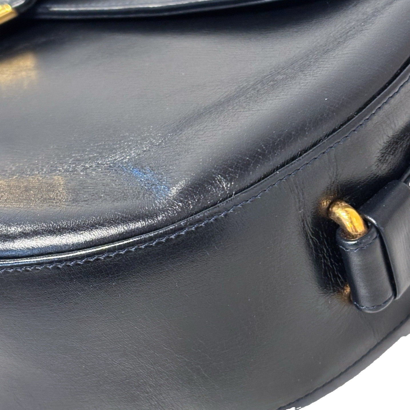 Cartier Sapphire Shoulder Bag Leather Black Gold Authentic