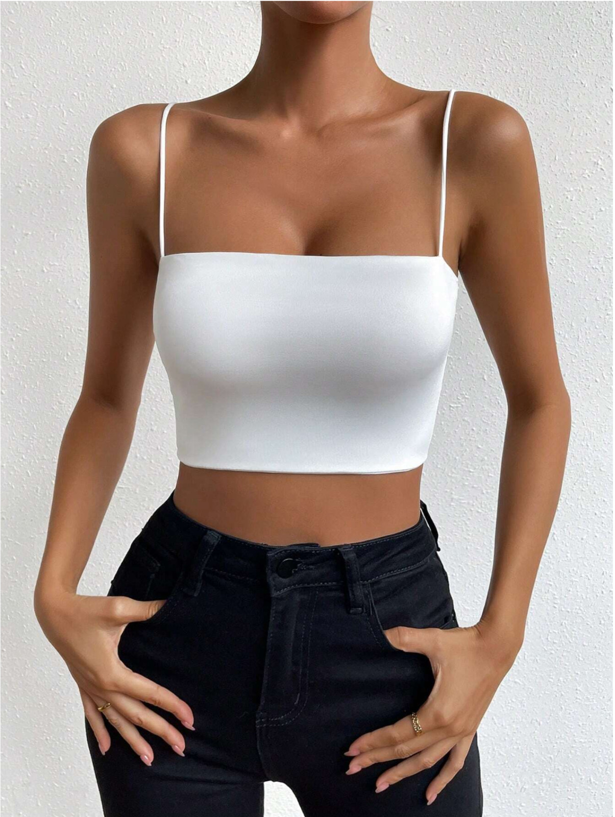 White Relaxiva Solid Crop Cami Top Sz XXS XS S M L