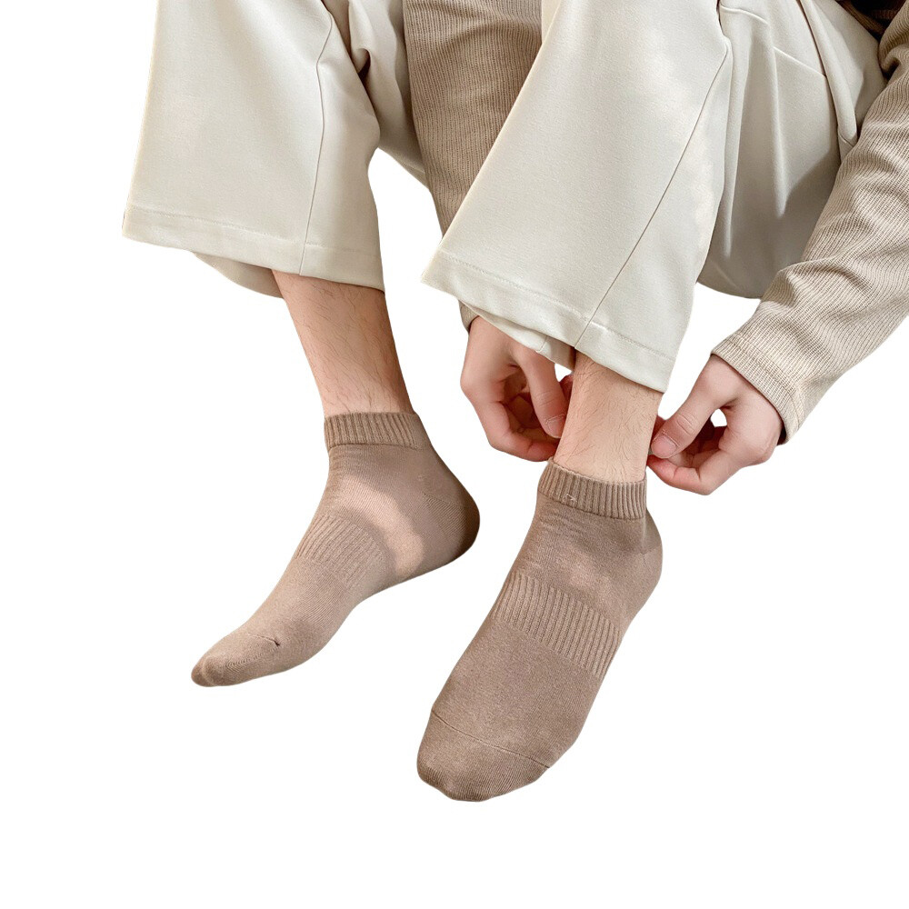 6 Pairs Men Solid Cotton Low Cut Socks Stretch Breathable Short Boat Socks