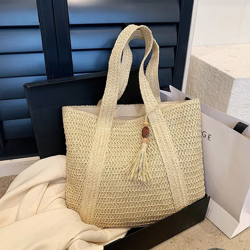 Elegant Ladies Straw Woven Handbag Women Holiday Beach Commute Casual Tote
