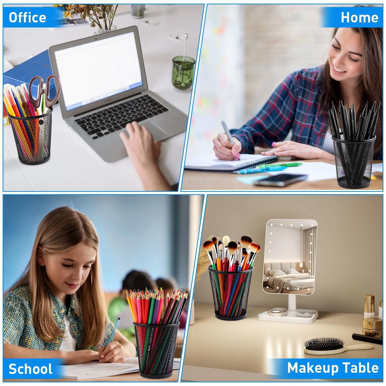 AZUREAL Pencil Holder 2 Pack, Black Mesh Desk Pen Holders, Premium Metal Pen …