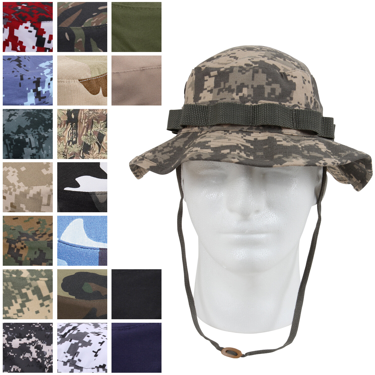 Military Boonie Hat – Camo Camouflage Cotton Wide-Brim Bucket Sun Hat