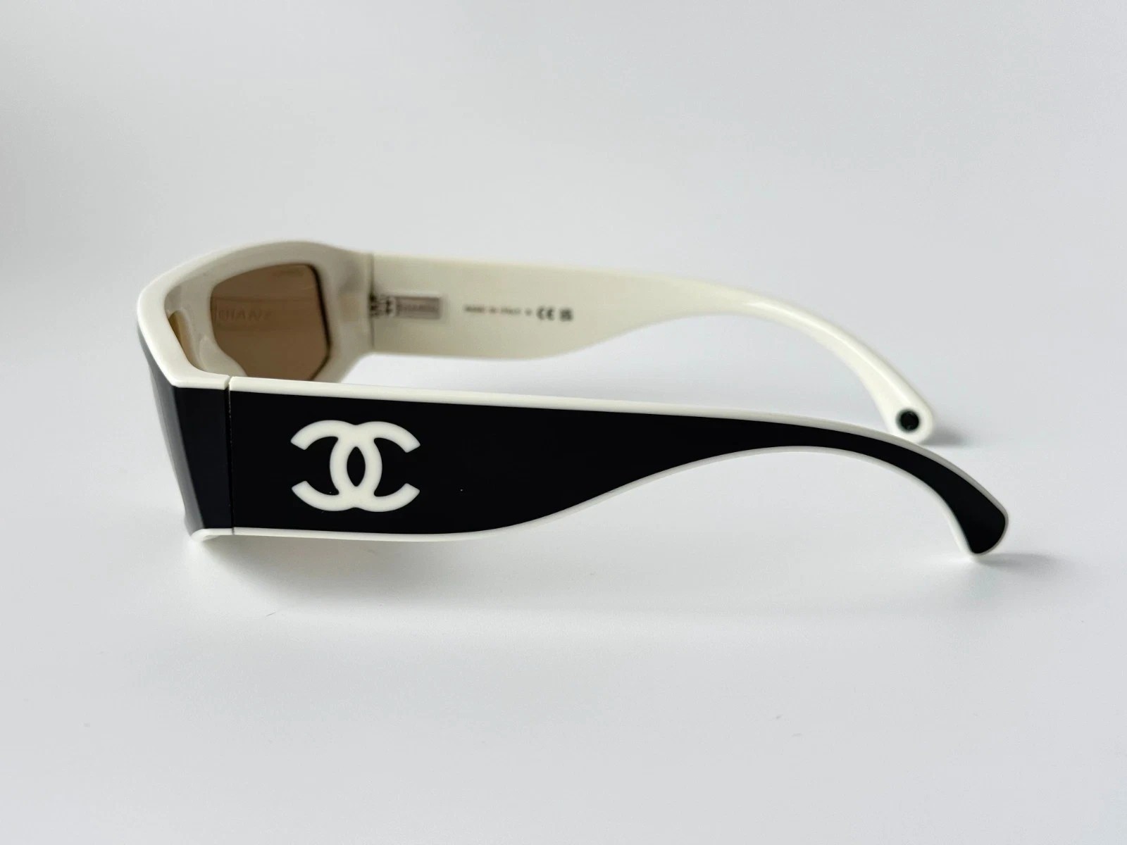 CHANEL CH6057 Shield Wrap Sunglasses Black Beige Brown Lens Unisex 54-19-145