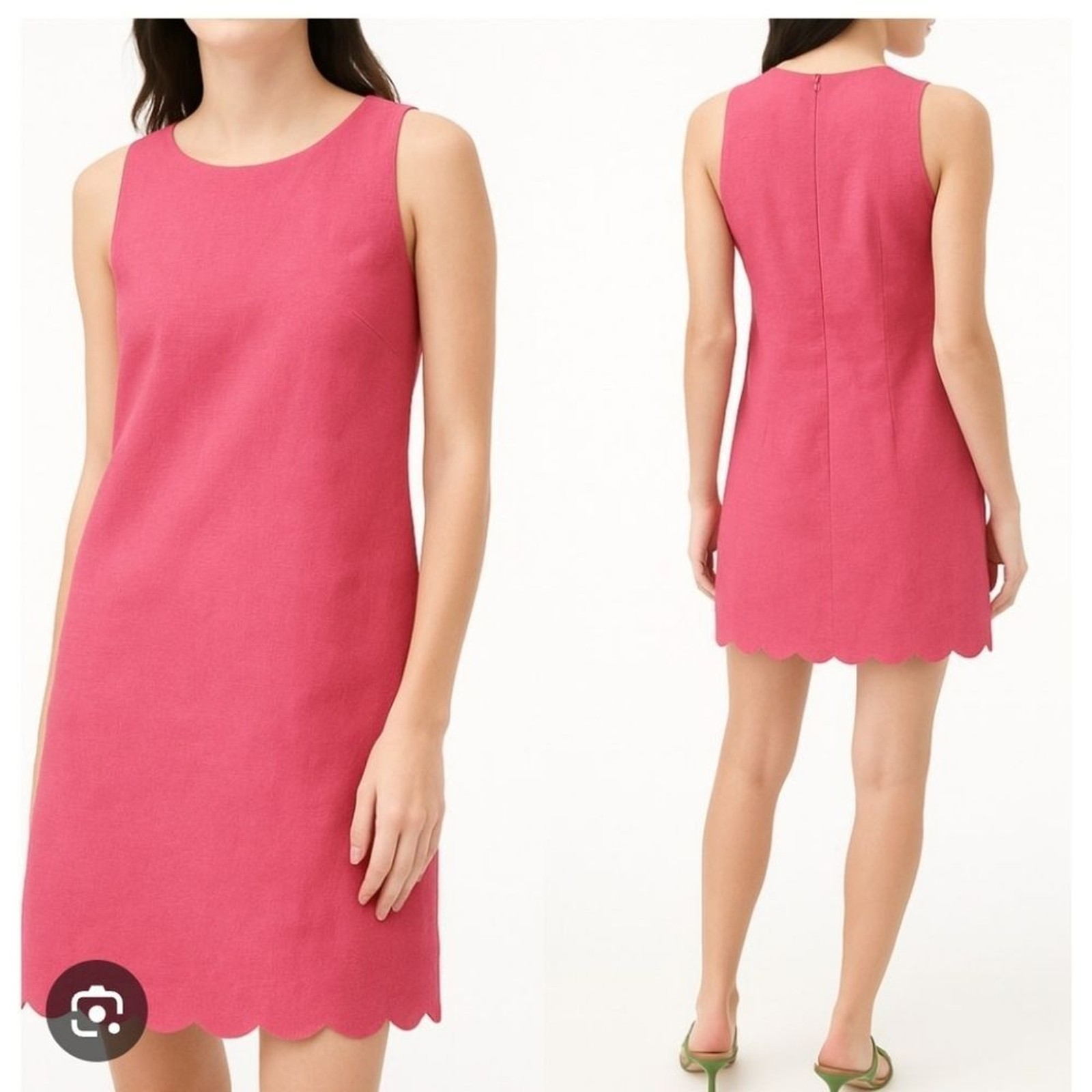 J Crew Scalloped Linen Blend Shift Dress 14 Sleevless