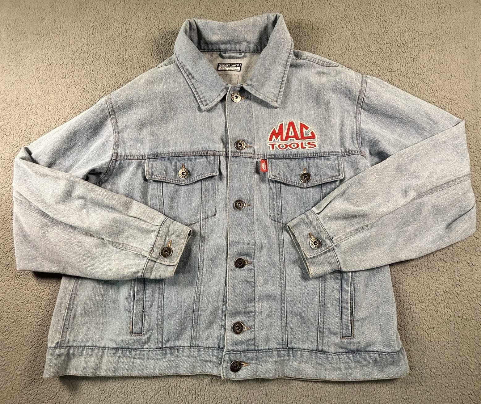 Vintage Mac Tools Denim Trucker Jacket Embroidered Racing Auto Mechanic Men’s XL