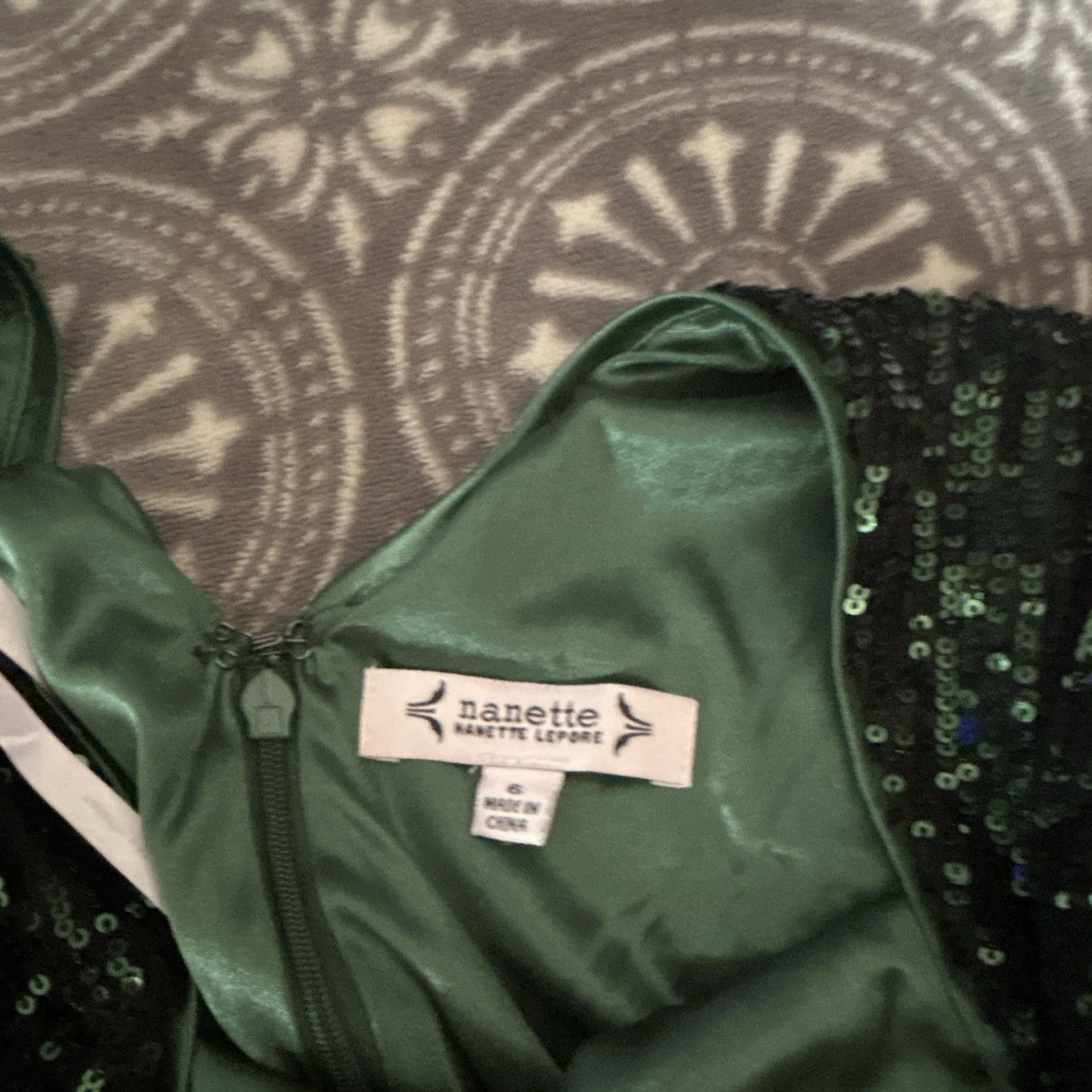 Nanette Lepore Green Sequin V-Neck 3/4 Sleeve Formal Jumpsuit Size 6