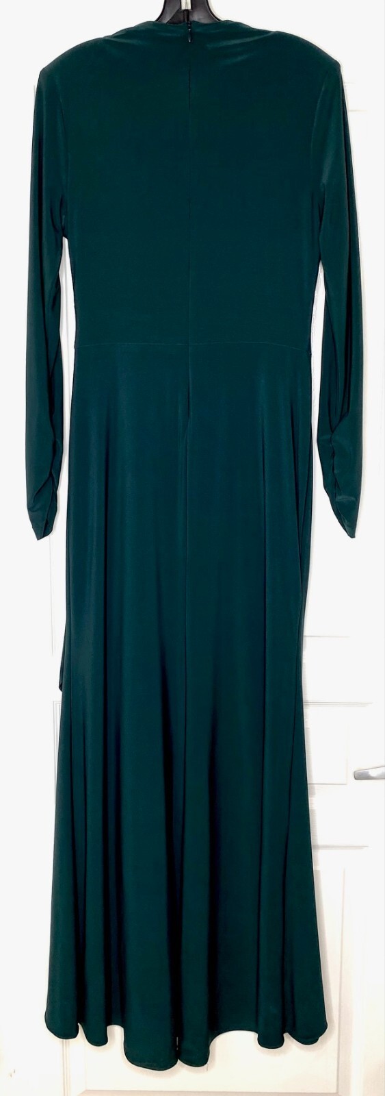 BETSY & ADAM Forest Mock Neck Ruched Ruffle Long Sleeve Stretch Jersey Gown 12