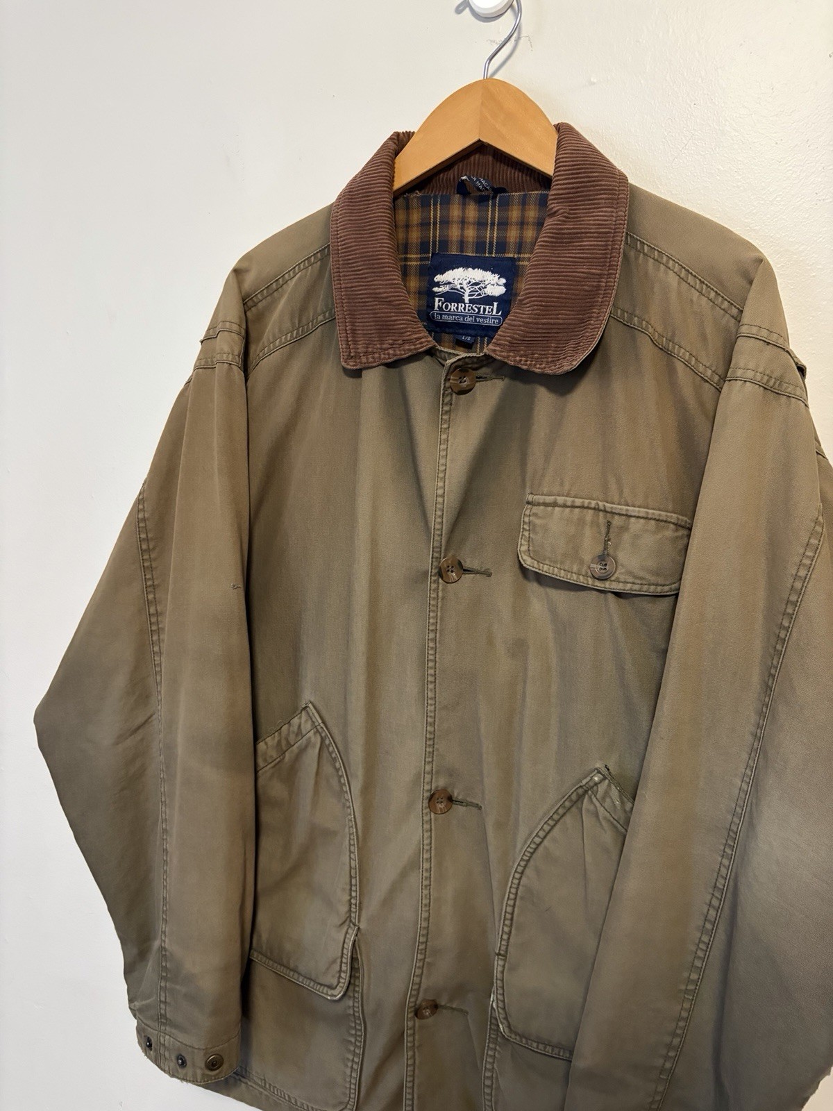 Vintage 90s Sun Faded Green Chore Barn Coat Field Jacket Flannel Lined Large