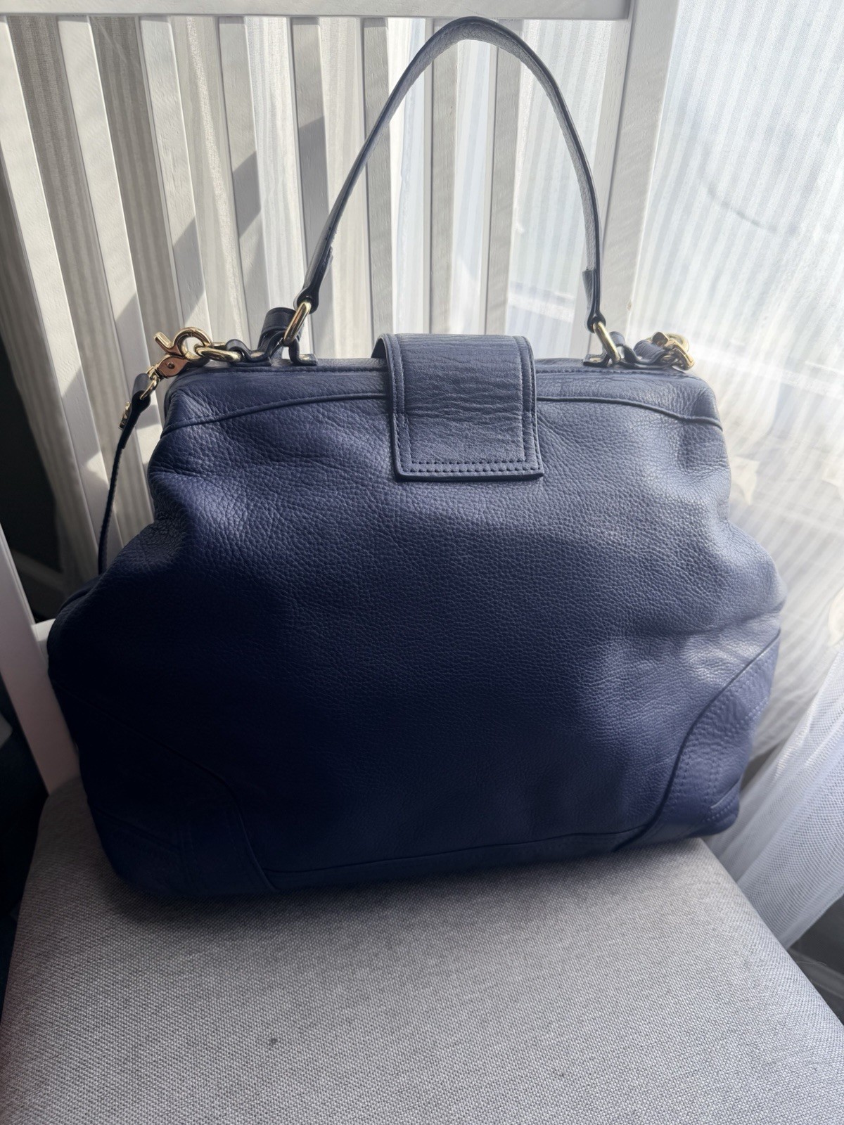 Emma Fox Blue Medium Satchel Turn Lock Detachable Strap Floral Lined