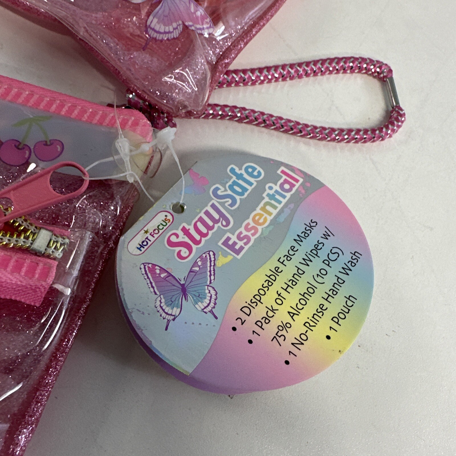 2-PACK Pink Pouches with Hand Wipes, Hand Wash, Face Masks Ages 5-12 Kids Pack
