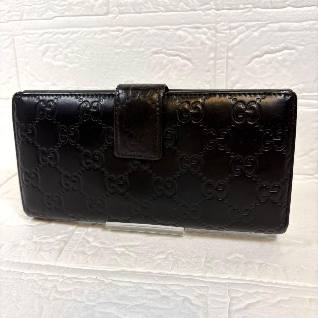 Gucci GUCCI Gucci Shima Long Wallet Logo Plate Dark Brown