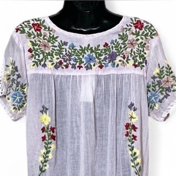 NWT Raj Powder Pink Hand-Embroidered Tunic Mini Dress Floral