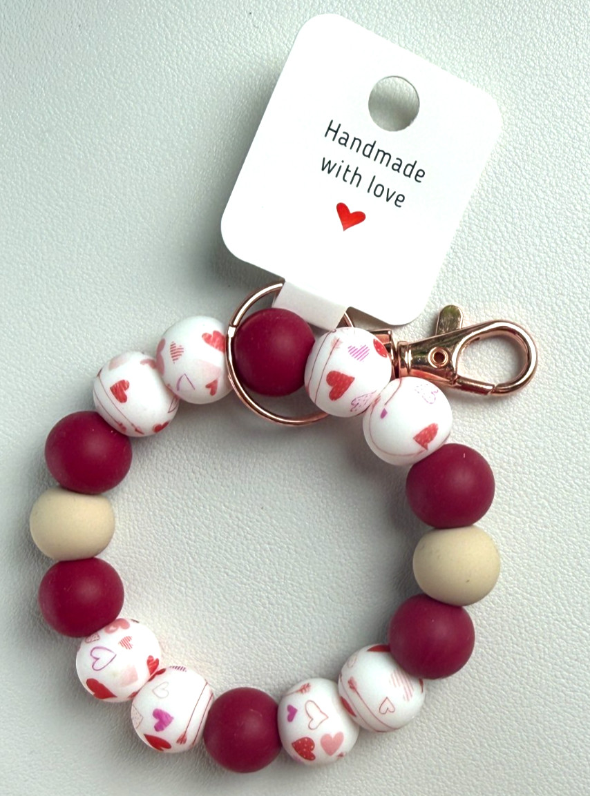 Silicone Beaded Keychain Wristlet Bracelet Fusion Heart