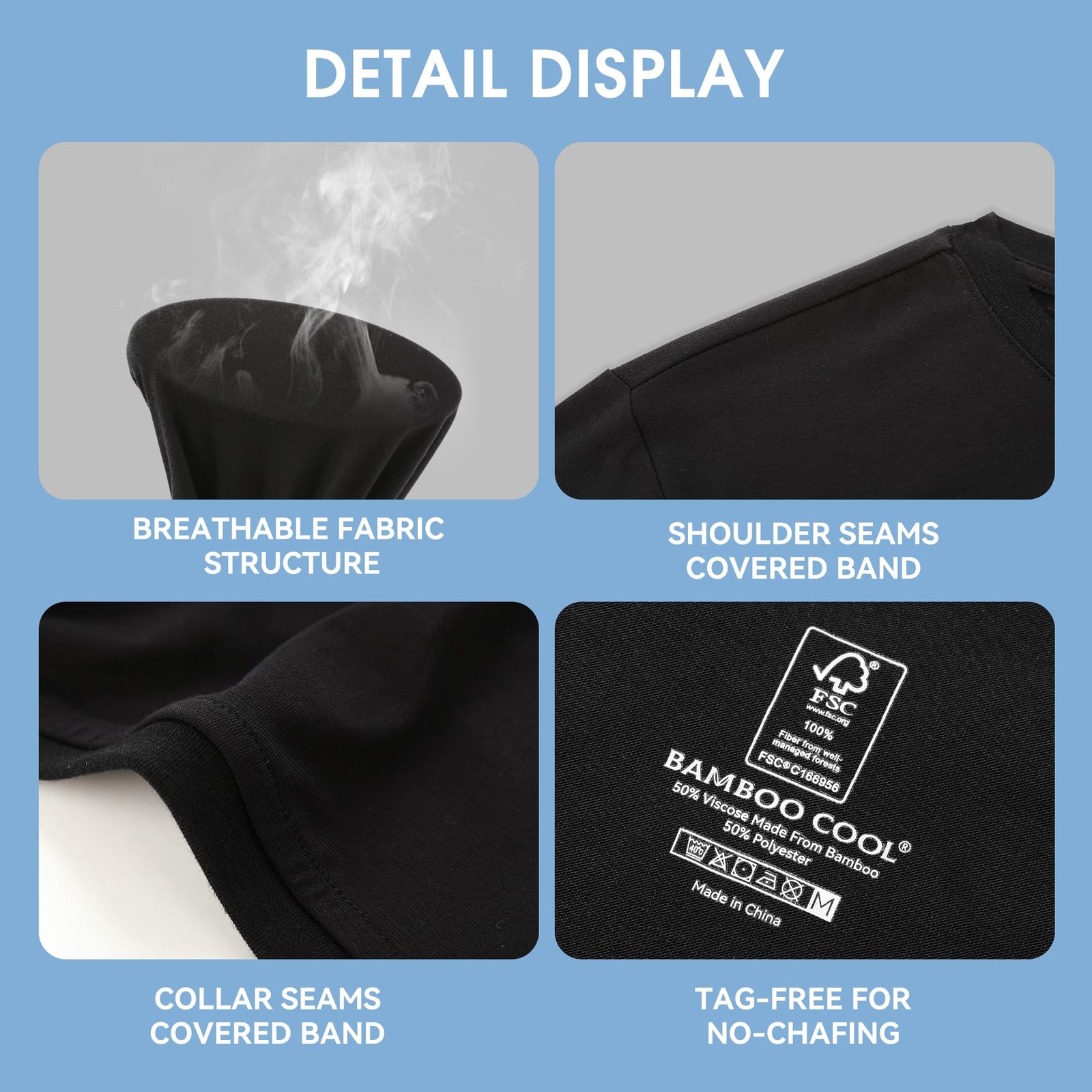 BAMBOO COOL Men’s Undershirts Moisture Wicking Crewneck T Shirts, Breathable …
