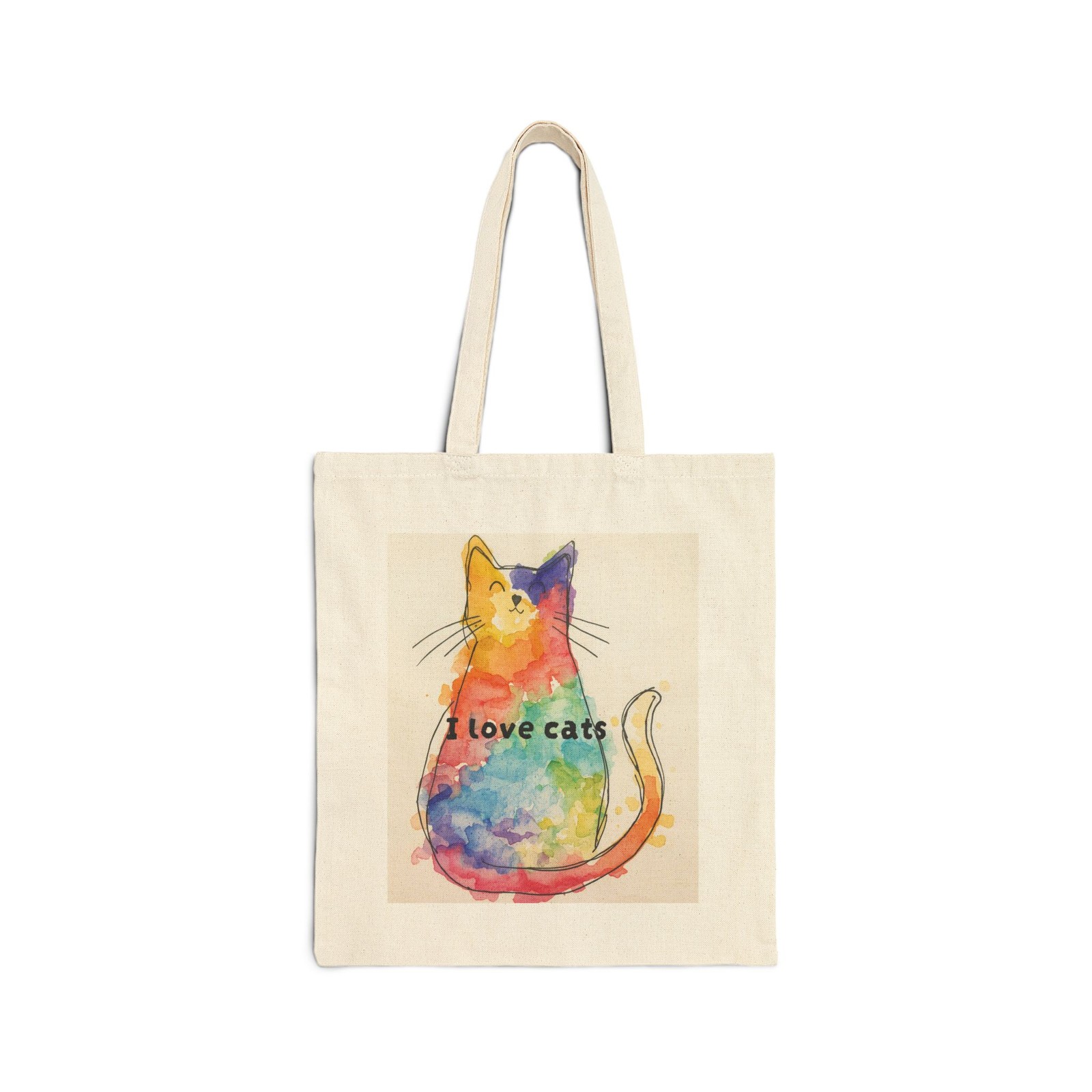 Watercolor Cat Tote Bag | Colorful Art Canvas Bag | Cute Cat Lover Gift 15×16