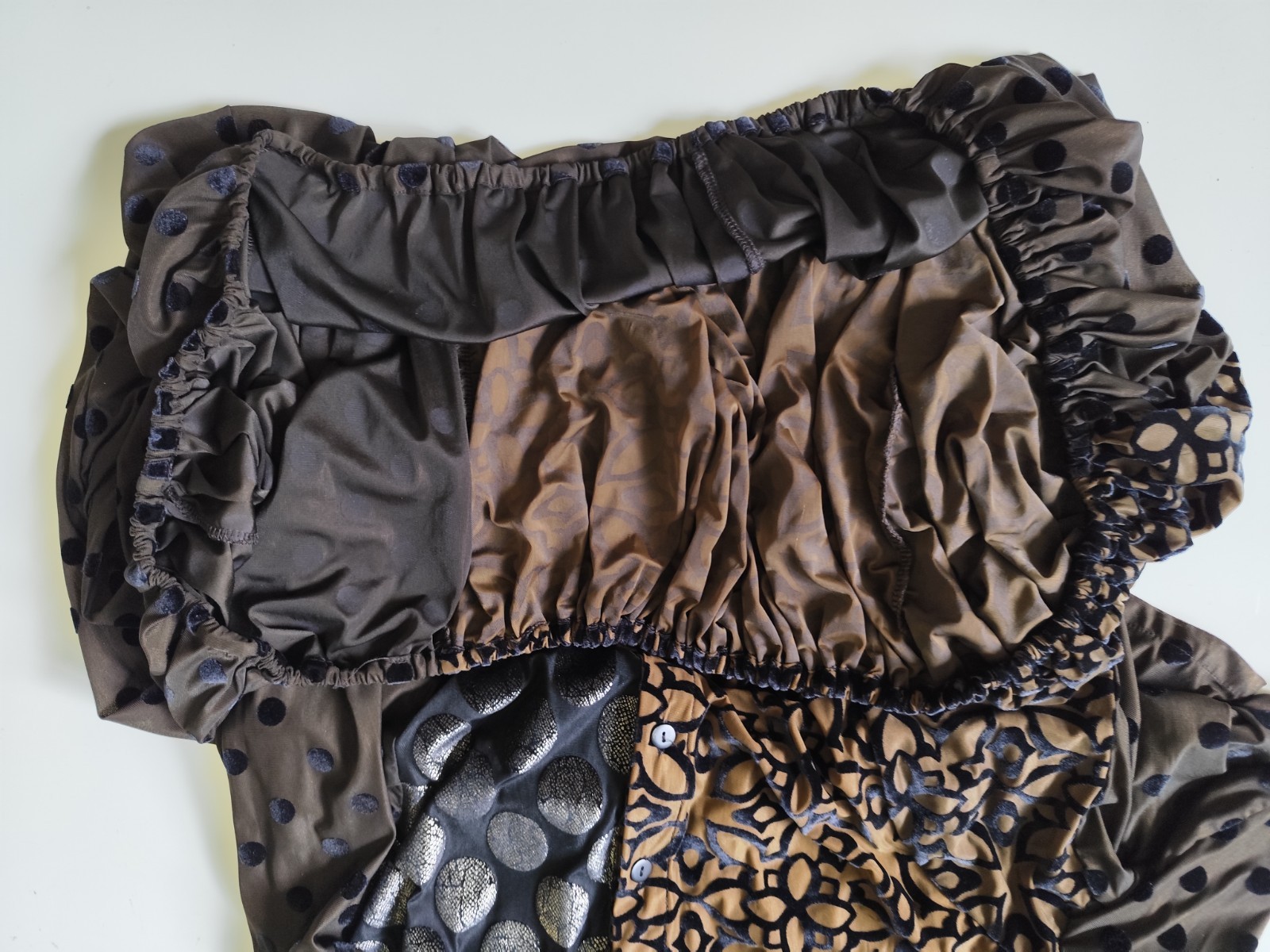Alembika Draped Cocoon Dress Mix Fabric/Pattern Long Sleeve Bubble Hem Womens XL