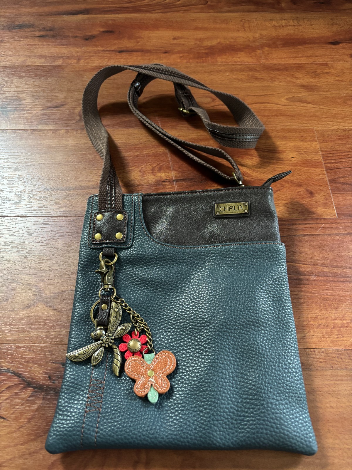 Chala Blue and Brown Crossbody with Dragonfly keychain