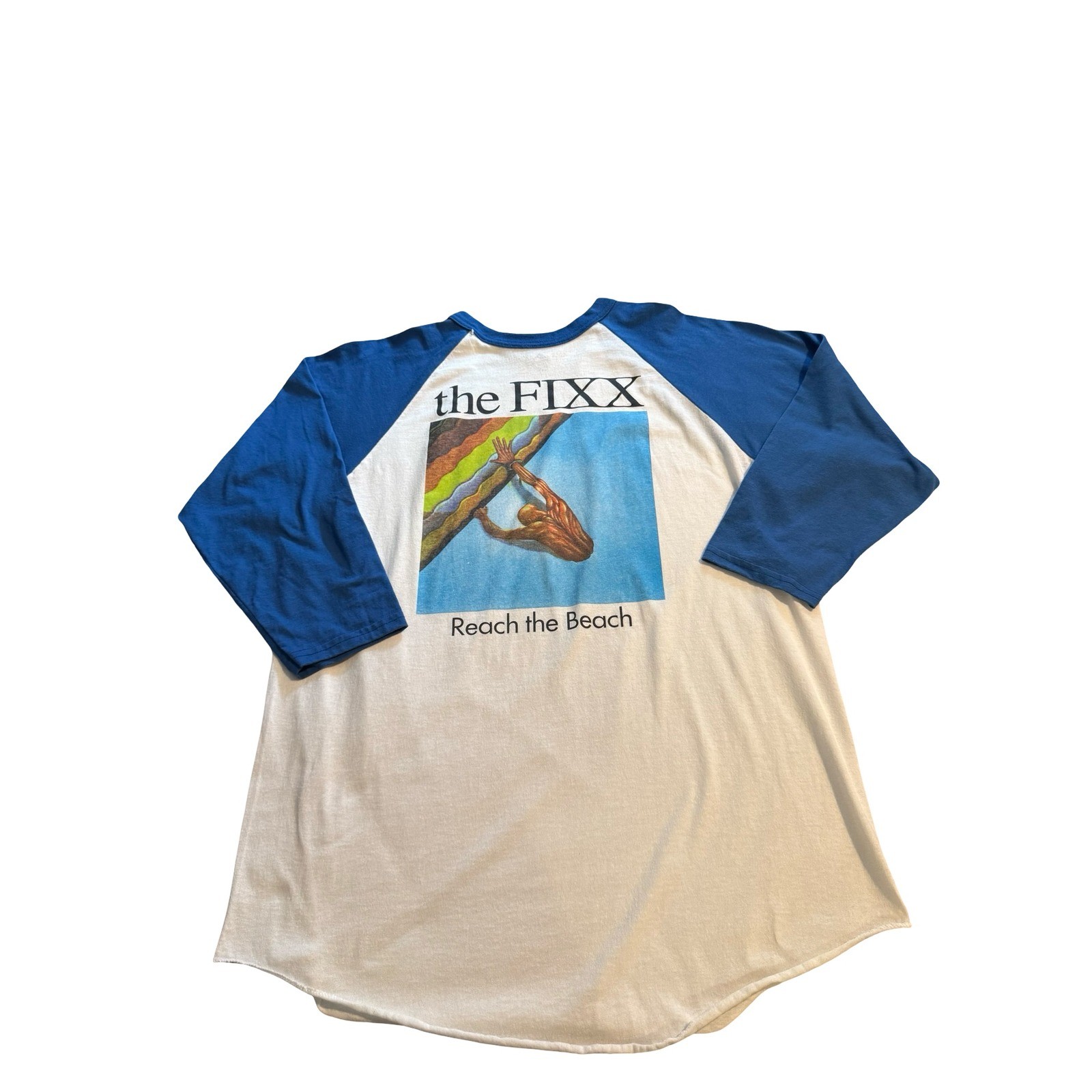 The Fixx Reach the Beach Tour 83 Baseball Tee Blue White Y2K Augusta XL