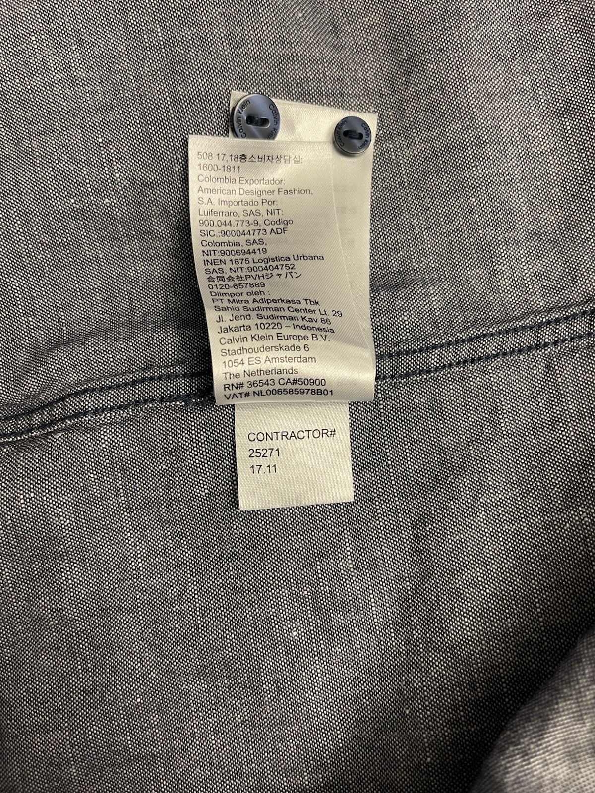 Calvin Klein Charcoal Linen Blend Roll-Up Sleeves Button-Down XXL