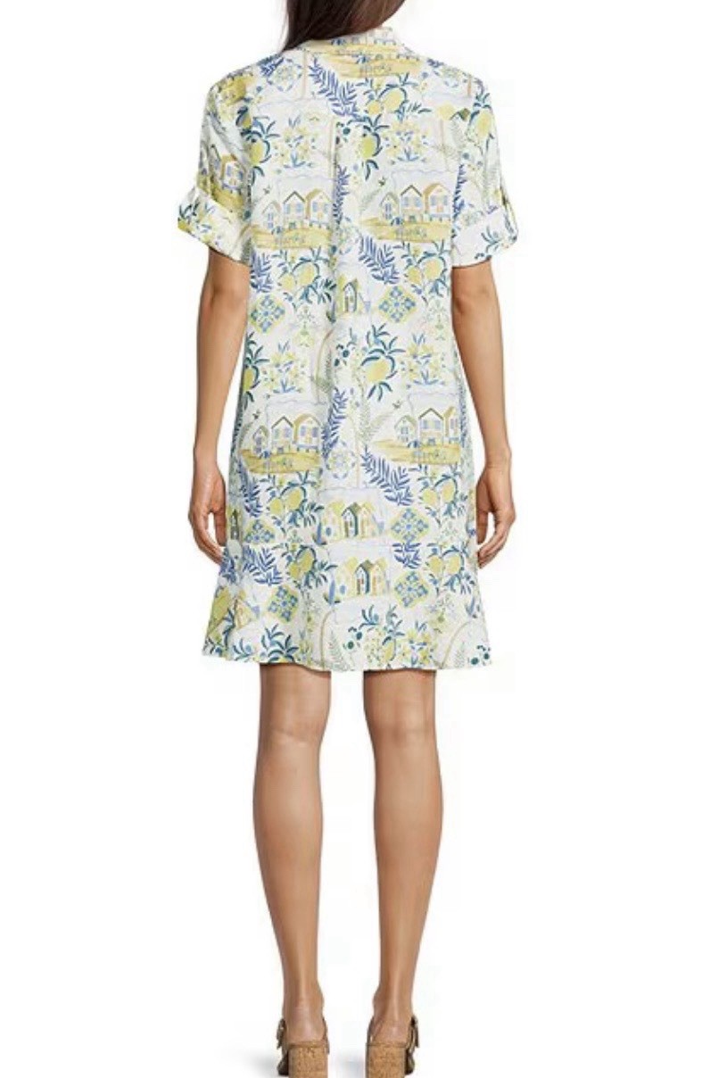 $228 NWT J.McLaughlin Wellesley Printed Shirt Collar Short Sleeve Shift Dress M