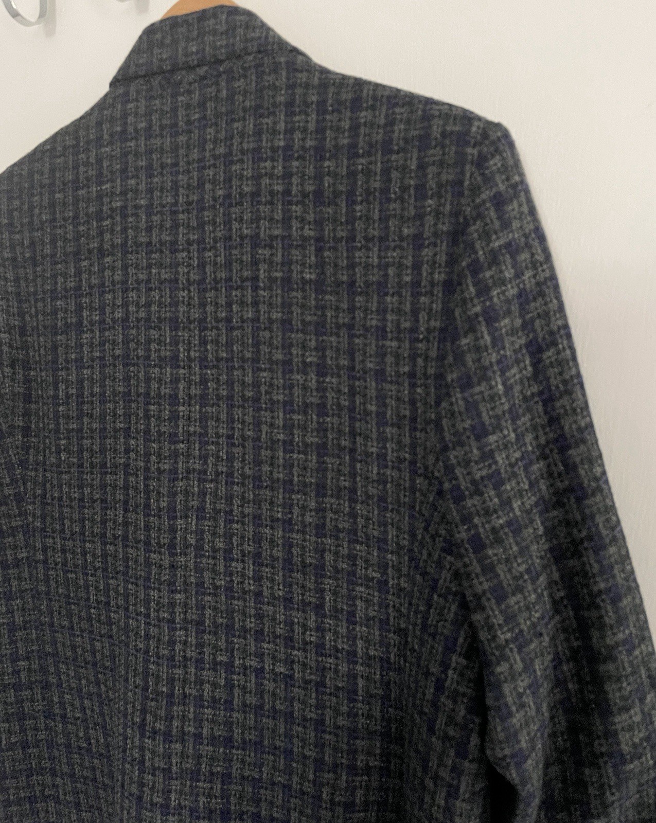 Vtg Adolfo Studio Women’s 2 Piece Tweed Skirt Suit Gray Blue Blazer Work Size 14