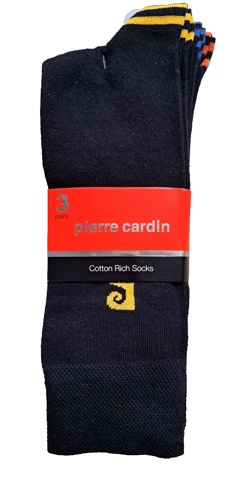PIERRE CARDIN | Mens 3 PACK Black Tipped Socks | One Size UK 7-11 EU 40-46