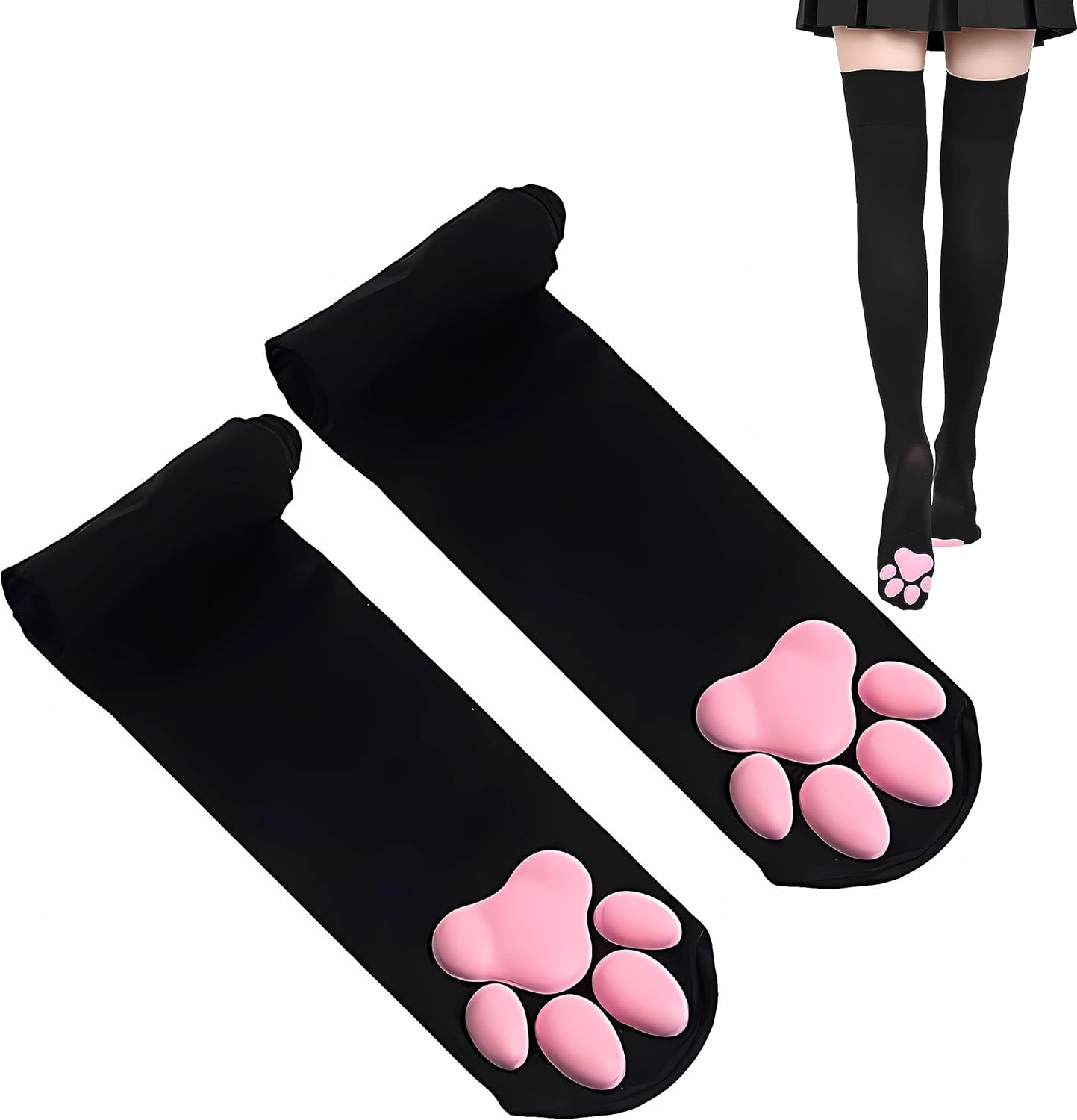 Cat Paw Thigh High Socks Golves, Cute Soft 3D Toe Beans Socks Mittens Kitten Cla